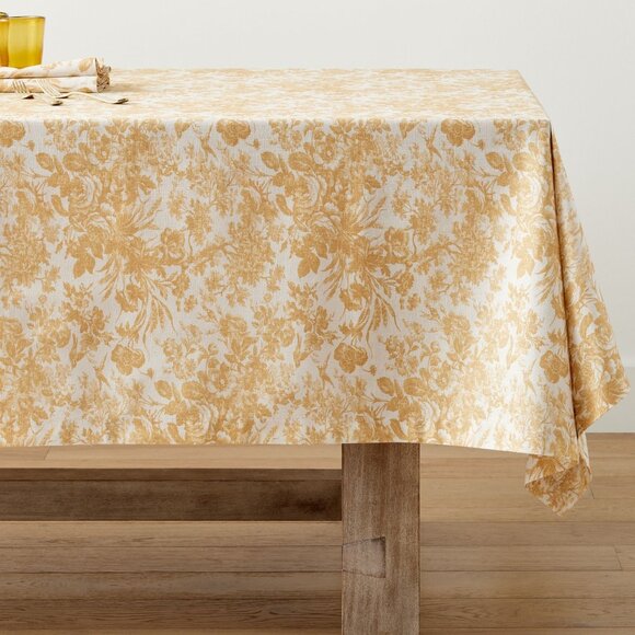 Pottery Barn Sorrel Toile Organic Cotton Tablecloth + 8 Dinner Napkins Yellow - Picture 10 of 13